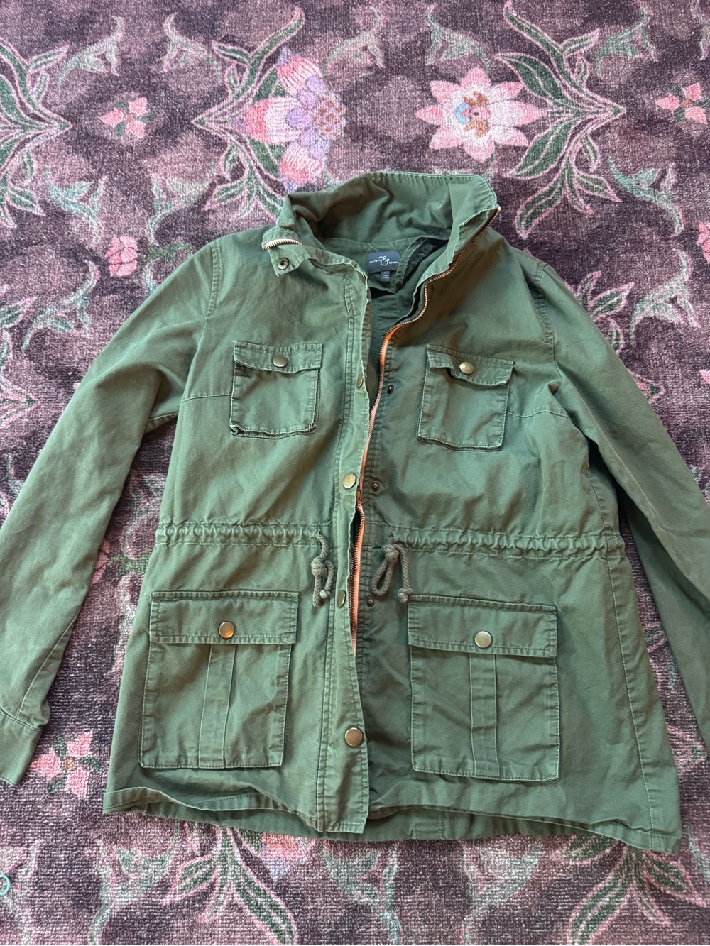 Market & Spruce Women’s Olive Green Utility Jacket Drawstring Waist - L